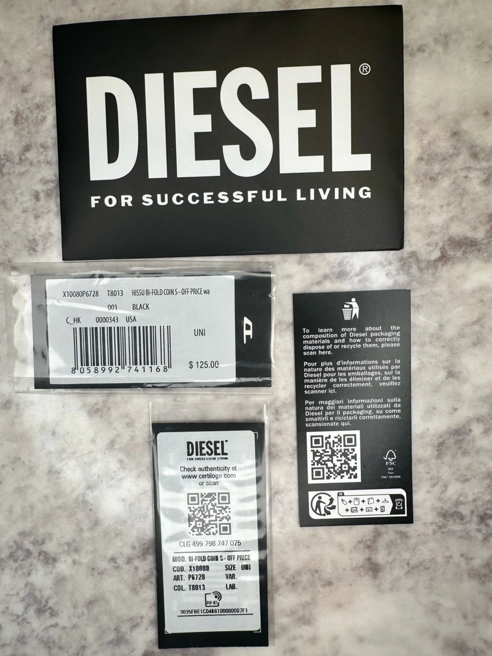 Diesel Black Leather Compact Wallet with Embossed Logo